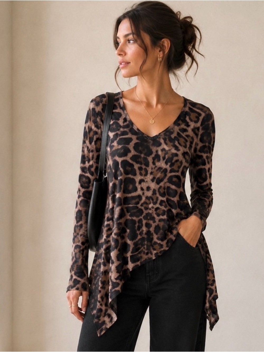 Karen Kane Animal Print Y2K Sexy Asymmetric Top